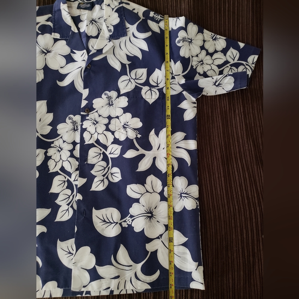 Royal Creations Navy and White Tropic Hawaiian Shirt Made in Hawaii Men's Large - Picture 11 of 12